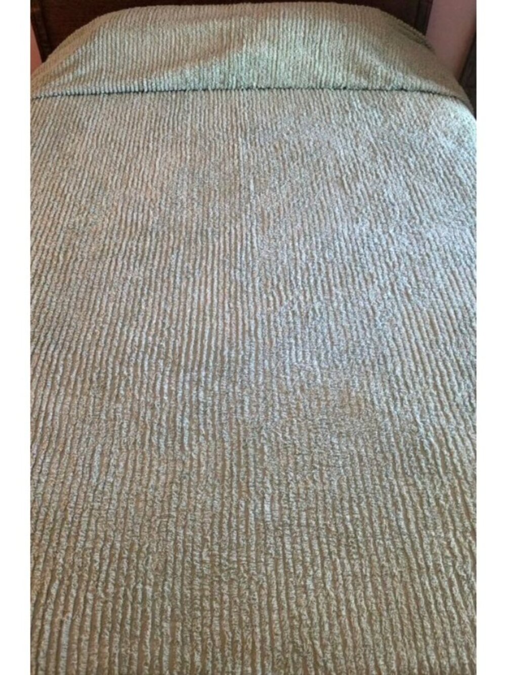 Tufted Chenille Sage Green 100% Cotton Bedspread Made in India Twin 110"x78"